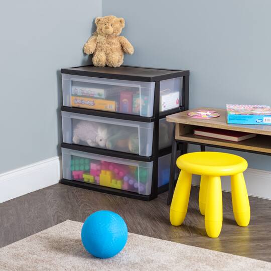 IRIS® 29qt. Black & Clear Wide 3-Drawer Chests, 2ct.